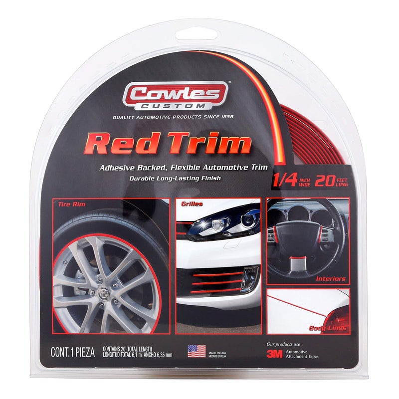 Cowles Cowles Custom - Red Color Molding Edge Trim Automotive Accessory for The Interior or Exterior of Cars, Trucks, SUVs, 20 Feet of Peel and Stick-On with 3M Tape Decorative Flexible PVC Molding  - Image 1
