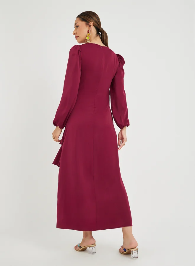 Styli Styli Ruffle Detail Balloon Sleeves A-Line Maxi Dress