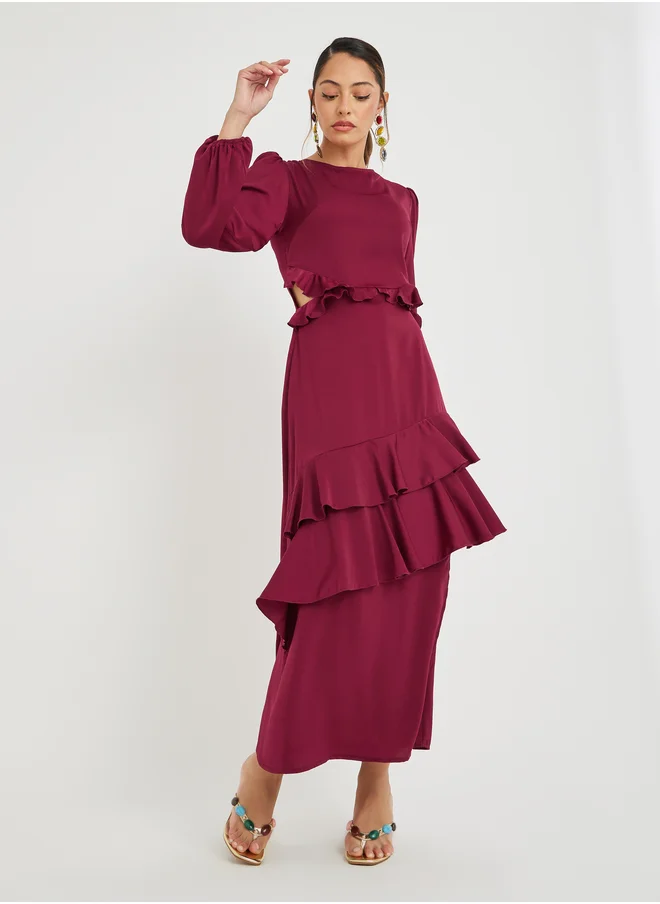 ستايلي Ruffle Detail Balloon Sleeves A-Line Maxi Dress