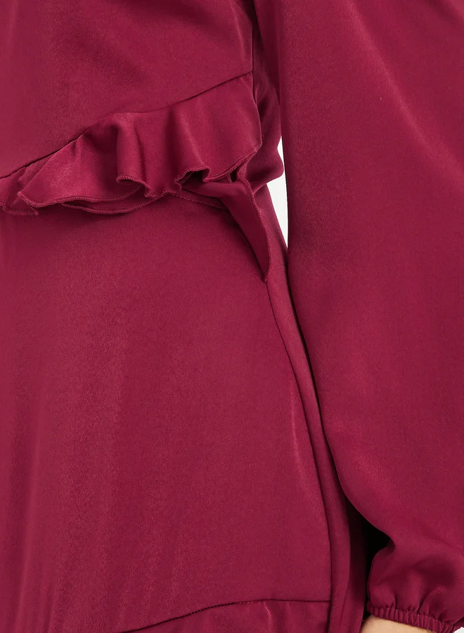 Styli Styli Ruffle Detail Balloon Sleeves A-Line Maxi Dress