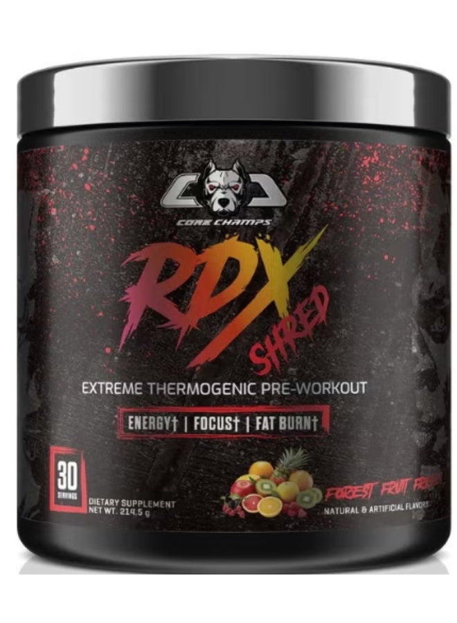 Core Champs RDX Shred – Extreme Thermogenic Pre-Workout – Intense Energy, Focus & Fat Burning – Advanced Cutting Formula for Athletes & Fitness Enthusiasts (30 Servings, Forest Fruit Frenzy)