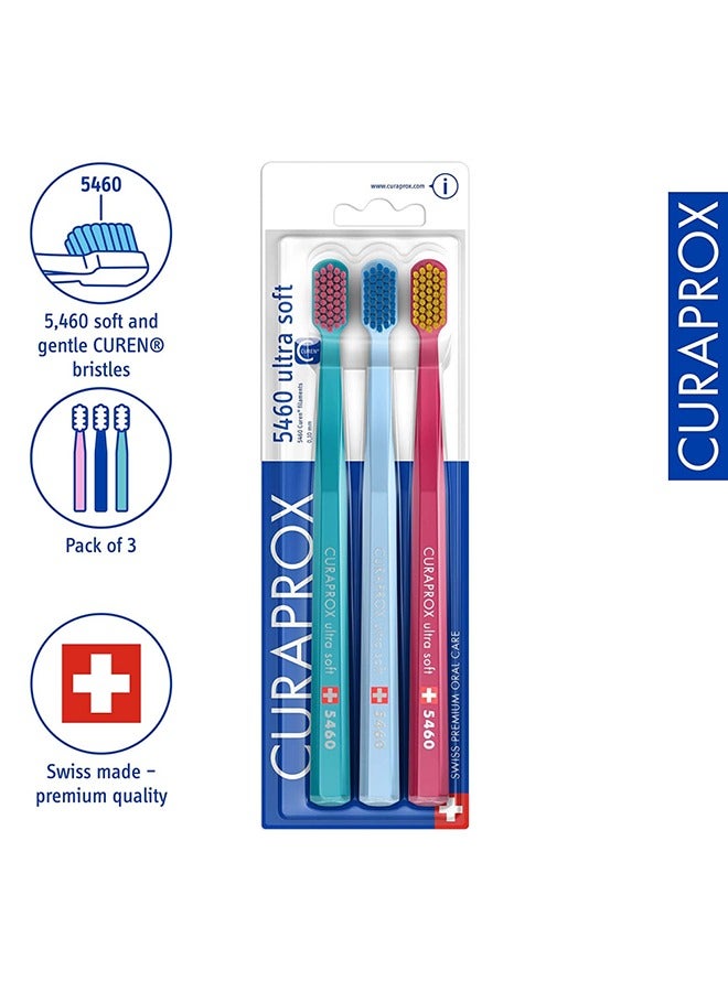 CURAPROX Toothbrush CS 5460 Ultra-Soft, 3 Pack - Ultra Soft Toothbrush for adults with 5460 CUREN Bristles - Manual Toothbrush Multicolour - Image 1