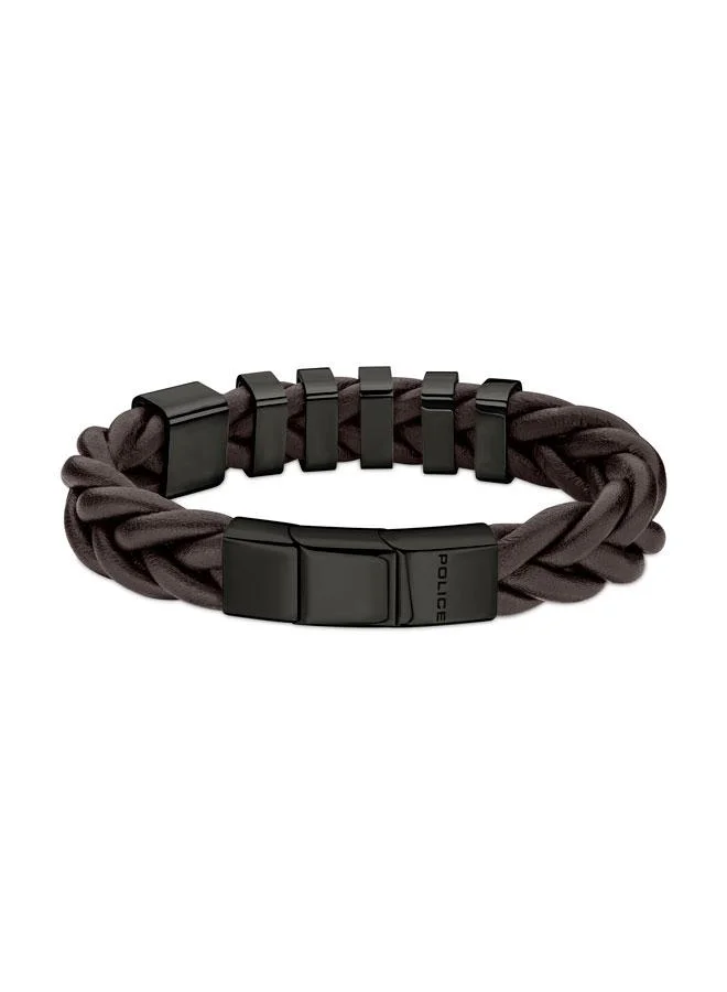 POLICE Gear Brown Braided Leather Bracelet for Men's