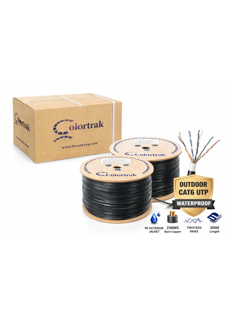 كابل شبكة CAT6 بطول 305 متر، لون اسود خارجي