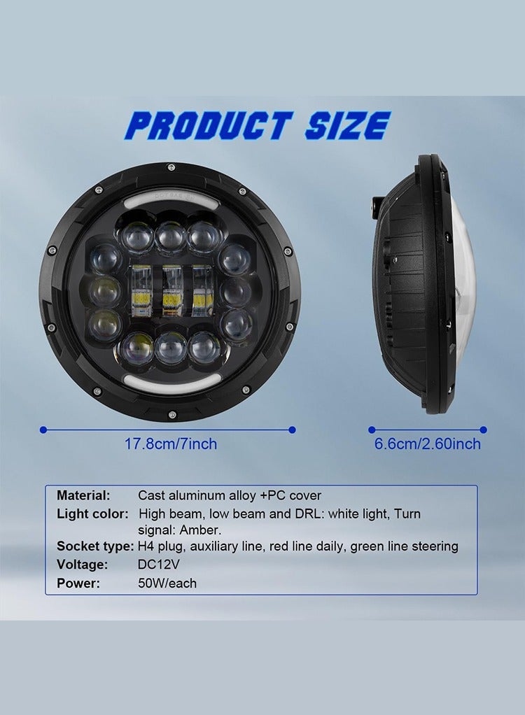 MR.SMART Mr Smart 7-inch LED Headlights, DOT SAE Certified, Waterproof HD Glass, High/Low Beam, Black, 2-Pack  - Image 2