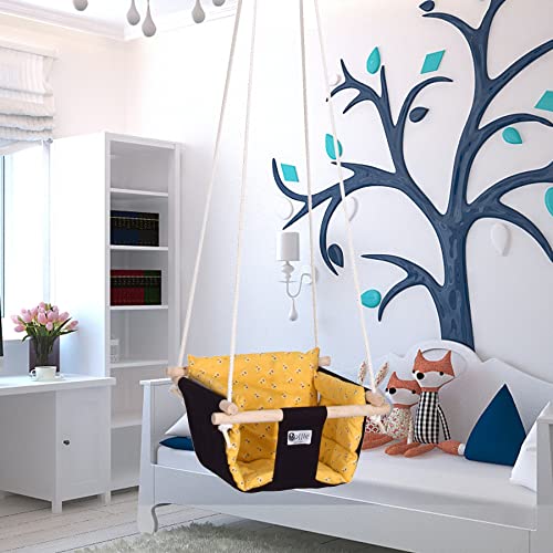 BOFFLE Swing | Baby Swing Hanging Indoor Outdoor | Jhula for Baby | Baby Garden Swing | Jhula for Childrens| (6 Months to 3 Years) (Up to 25 kg) (Black Yellow) - Image 1