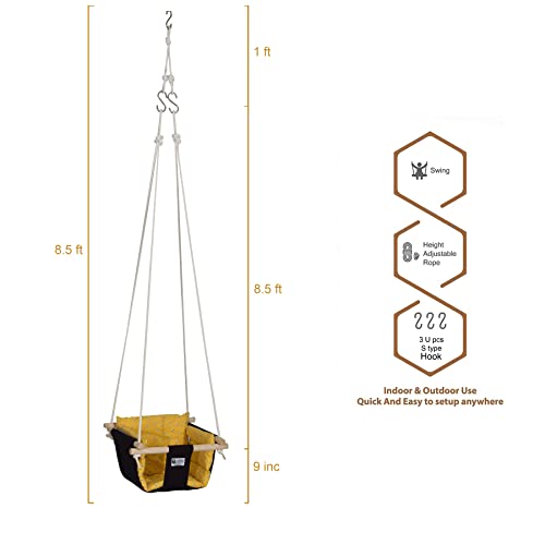 BOFFLE Swing | Baby Swing Hanging Indoor Outdoor | Jhula for Baby | Baby Garden Swing | Jhula for Childrens| (6 Months to 3 Years) (Up to 25 kg) (Black Yellow) - Image 5