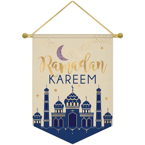 Amscan Multicolor Ramadan Kareem Hanging Canvas Sign - 15" x 11" (1 Pc.) - Festive & One-of-a-Kind Design - Perfect Ramadan Celebration & Home Decor - Image 1