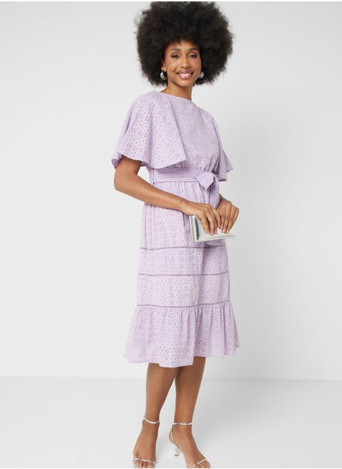 Schiffli Belted Dress