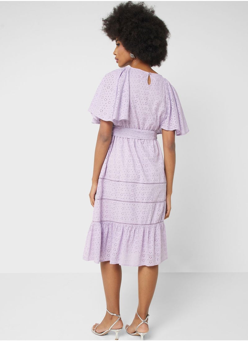Schiffli Belted Dress