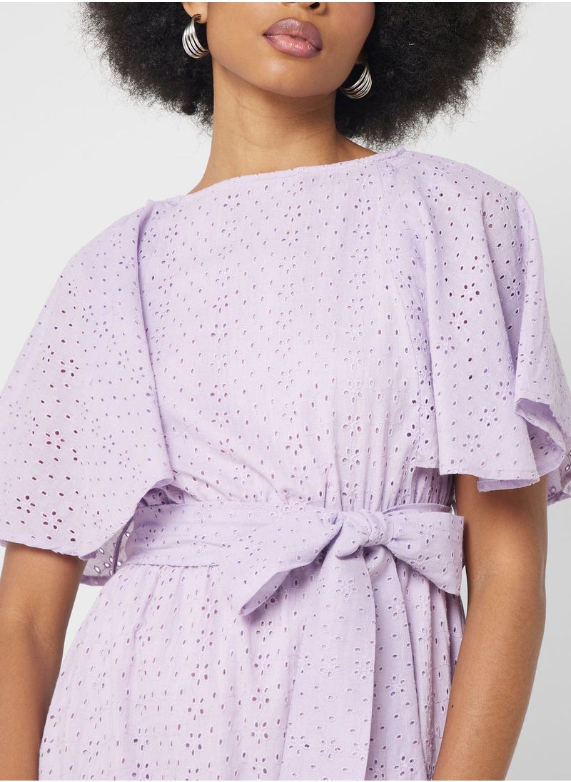 Schiffli Belted Dress
