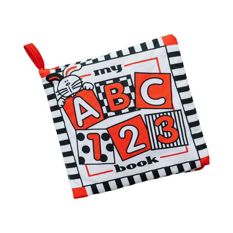 Genius Baby Toys Babys First Soft Sensory Cloth Book with Alphabet Numbers in High Contrast Colors for Infant and Baby