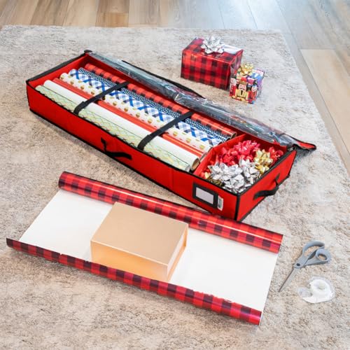 HOLDN’ STORAGE Premium Wrapping Paper Storage Container -Durable Material 600D tear-proof - Fits up to 27 Paper Rolls -Extra Pockets for Ribbons & Bows. Underbed Gift Wrap Organizer, Ideal for Holiday Christmas, etc - Image 2