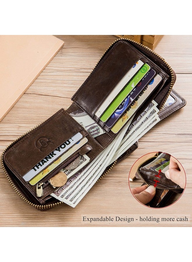 BULLCAPTAIN BULLCAPTAIN Genuine Leather Wallet for Men Large Capacity ID Window Card Case with Zip Coin Pocket QB-231 (Coffee)  - Image 4