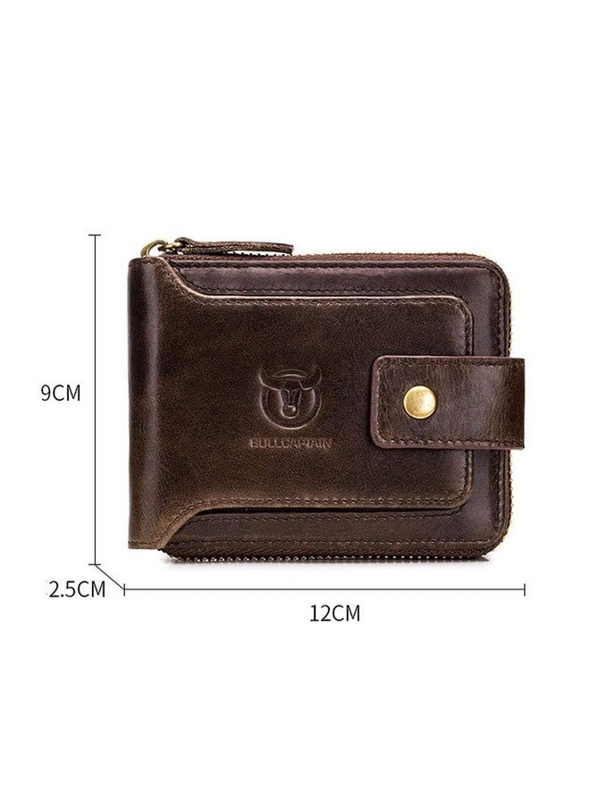 BULLCAPTAIN BULLCAPTAIN Genuine Leather Wallet for Men Large Capacity ID Window Card Case with Zip Coin Pocket QB-231 (Coffee)  - Image 2