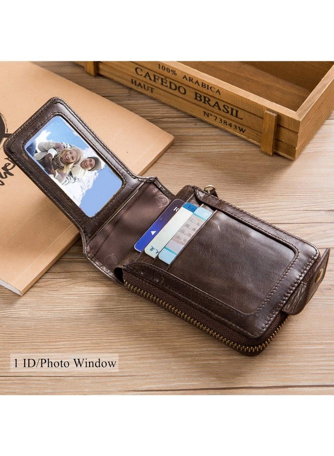 BULLCAPTAIN BULLCAPTAIN Genuine Leather Wallet for Men Large Capacity ID Window Card Case with Zip Coin Pocket QB-231 (Coffee)  - Image 3