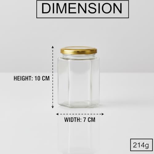 MACHAK Hexagon 260 Ml Glass Jar Storage Container With Air Tight Lid, Set Of 14, Brown - Image 2