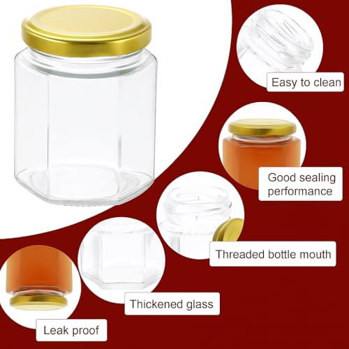MACHAK Hexagon 260 Ml Glass Jar Storage Container With Air Tight Lid, Set Of 14, Brown - Image 3