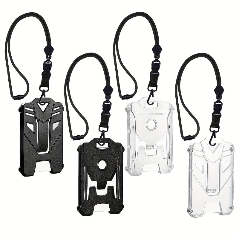Tactical ID Badge Holder White Heavy Duty ABS Casing with Elastic Clip Lanyard - Image 1