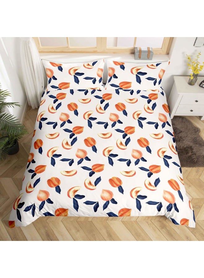 Feelyou Peach Bedding Set King Size for Girls Teens Cute Fruit Room Decor Duvet Cover Reversible Design Kawaii Fresh Peaches Comforter Cover Cartoon Fruit Stripes Bedspread Cover, 1 Duvet Cover+2 Pillowcases - Image 1