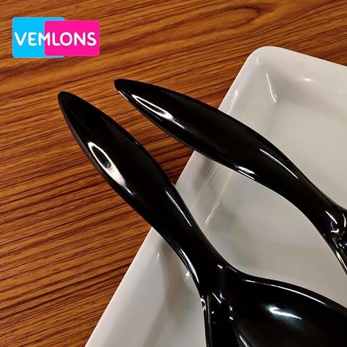 Vemlons Serving Spoon, Black Long Handled Serving Spoon Melamine Tableware (Set of 4 Piece) (Black) ,24 Cm - Image 3