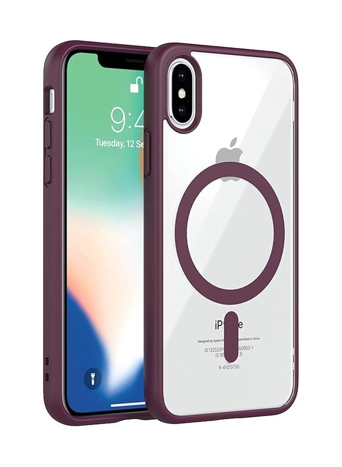 Clear Case for iPhone X Compatible with MagSafe Charger, Slim Design, Shock Absorbing, Red, Wine TPU 