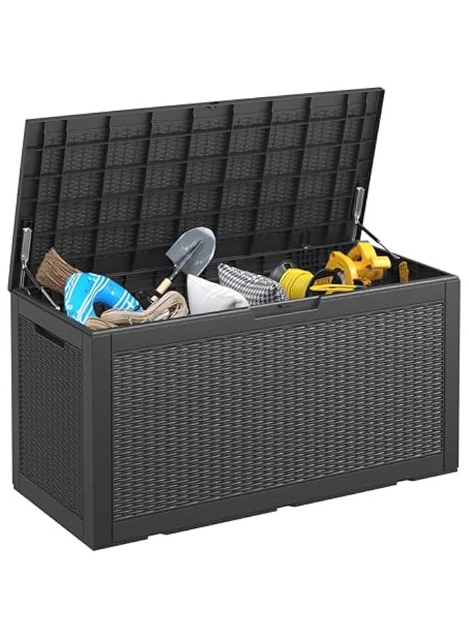 Arabest 101 Gallon Waterproof Large Resin Deck Box, Lockable Large Outdoor Storage Boxes Indoor Outdoor Storage Container for Patio Cushions, Gardening Tools, Pool Supplies, Black - Image 1