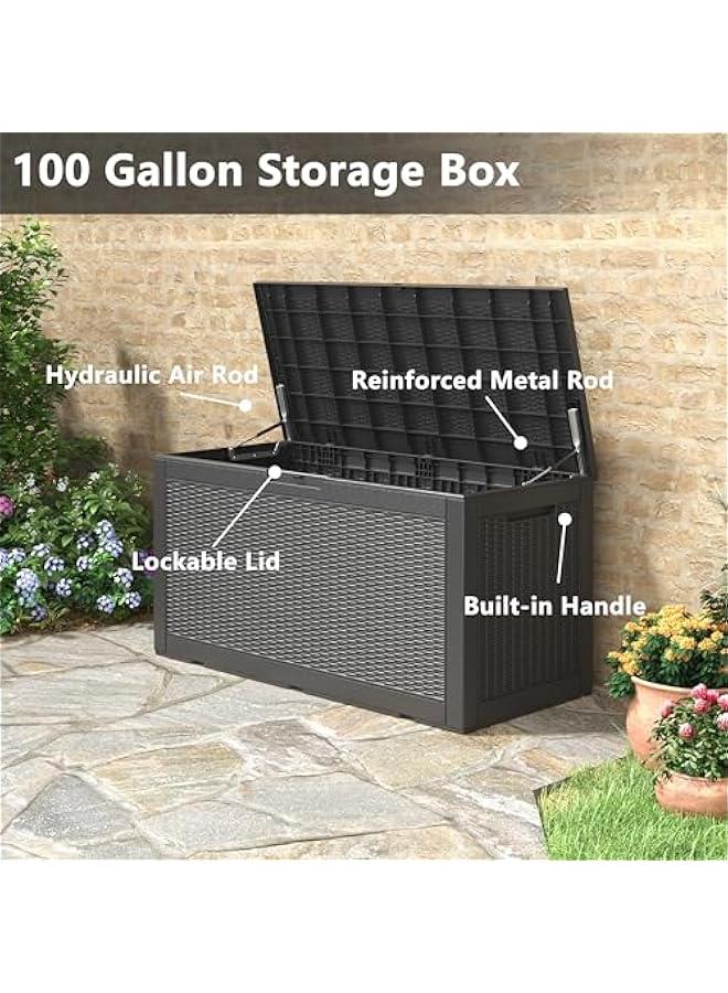 Arabest 101 Gallon Waterproof Large Resin Deck Box, Lockable Large Outdoor Storage Boxes Indoor Outdoor Storage Container for Patio Cushions, Gardening Tools, Pool Supplies, Black - Image 4