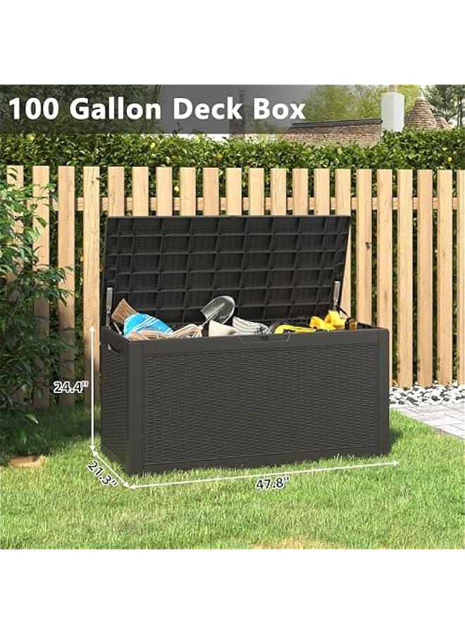 Arabest 101 Gallon Waterproof Large Resin Deck Box, Lockable Large Outdoor Storage Boxes Indoor Outdoor Storage Container for Patio Cushions, Gardening Tools, Pool Supplies, Black - Image 2