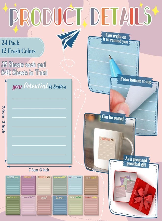 Yinder 24 Pcs Inspirational Sticky Notes Cute Motivational Sticky Notes Pad End of Year Employee Appreciation Gifts Bulk for Teacher Nurse Coworkers Office Supplies 3 x 3''(Appreciation,Morandi Color) - Image 2