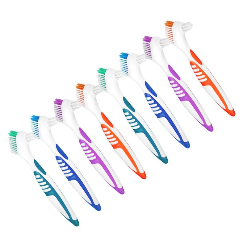 فرش تنظيف الأسنان المزدوجة الجانبين 8 قطع مجموعة فرش أسنان سفر محمولة أزرق أخضر بنفسجي - Image 2