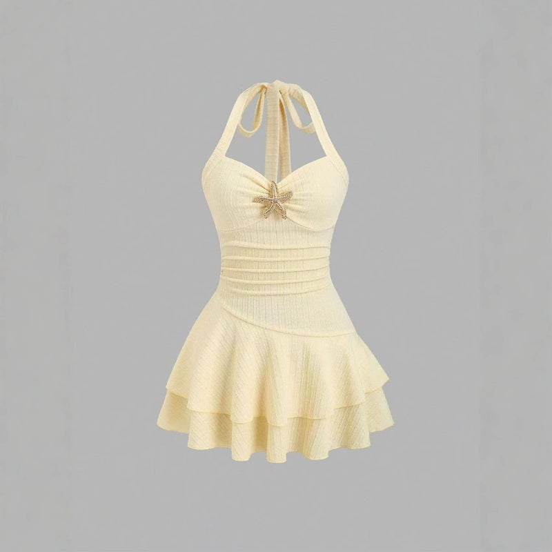 Beach Vacation Halter Neck Short Dress with Starfish Print - Image 2
