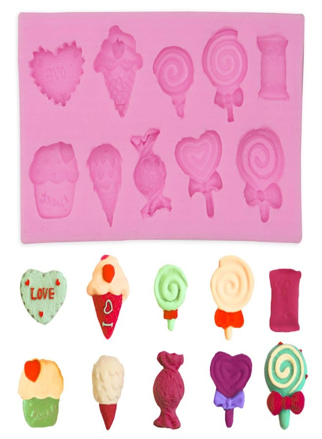 Hengke 2Pcs Ice Cream, Candy, Lollipop Shape Silicone Molds ForPudding,Pan Muffin,Impression Mats Baroque Fondant,Chocolate,Ice Cube,Cookie Pastry Pies,Cake Cup,Cake Decoration,Handmade Soap - Image 1