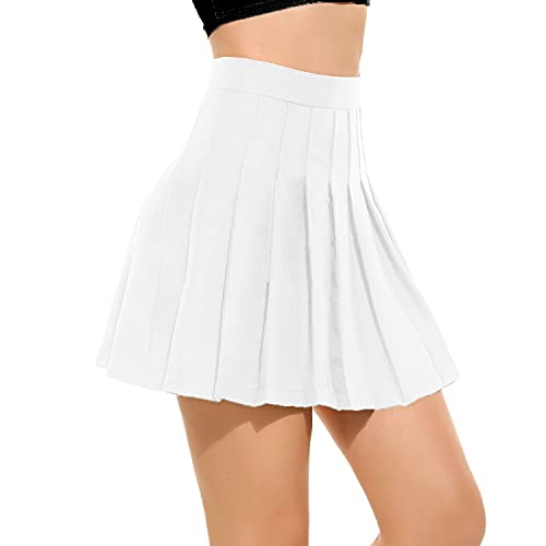 GOLDSTITCH Women Girls 2024 high Waisted Pleated Skater Tennis School Skirt Uniform Skirts A-White - Image 1