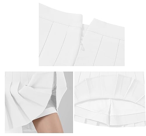 GOLDSTITCH Women Girls 2024 high Waisted Pleated Skater Tennis School Skirt Uniform Skirts A-White - Image 5