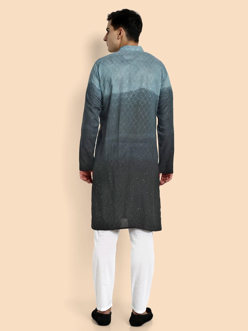 Vardha Men's Cotton Chikankari Embroidered Kurta with Full Sleeves and Knee Length Design and Elegant Sequence Work | Kurta for Men - Image 3