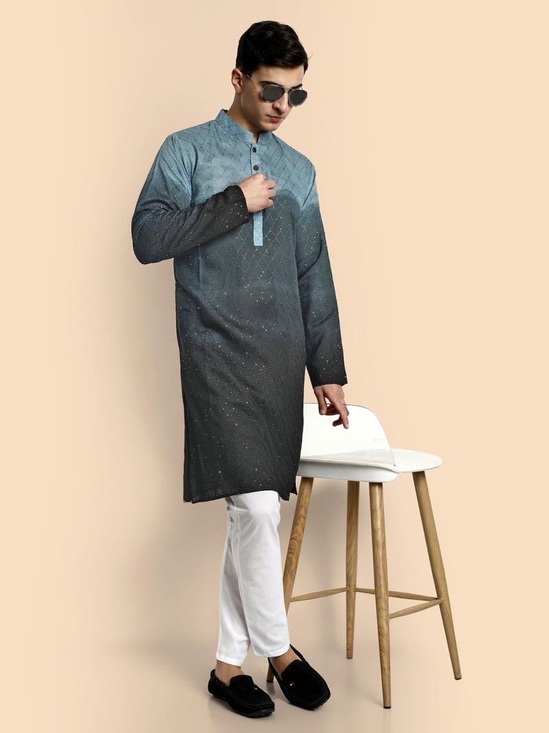 Vardha Men's Cotton Chikankari Embroidered Kurta with Full Sleeves and Knee Length Design and Elegant Sequence Work | Kurta for Men - Image 5