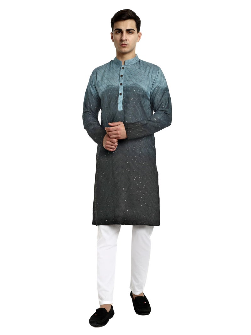 Vardha Men's Cotton Chikankari Embroidered Kurta with Full Sleeves and Knee Length Design and Elegant Sequence Work | Kurta for Men - Image 1