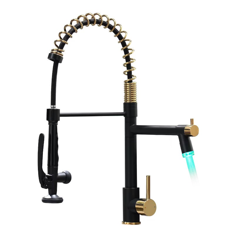 Fapully LED Kitchen Faucet with Pull Down Sprayer,Black&Gold Commercial Kitchen Faucet for Kitchen Sink - Image 1