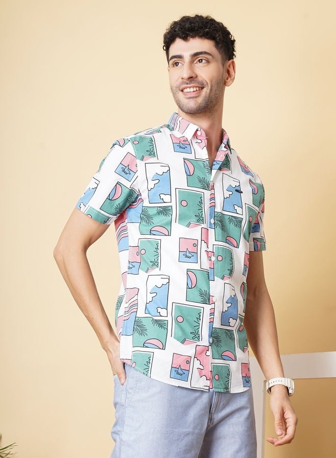 The Indian Garage Co Men Regular Fit Tropical Half Sleeves Spread Collar Casual Shirt - Image 3