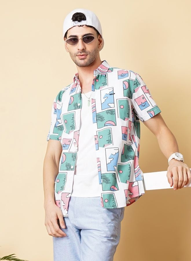 The Indian Garage Co Men Regular Fit Tropical Half Sleeves Spread Collar Casual Shirt - Image 4