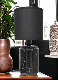 BABAZAM Premium Ceramic Table Lamp Stylish Home Décor with Elegant Illumination with Fabric Shade 27x15x15cm Black  - Image 4