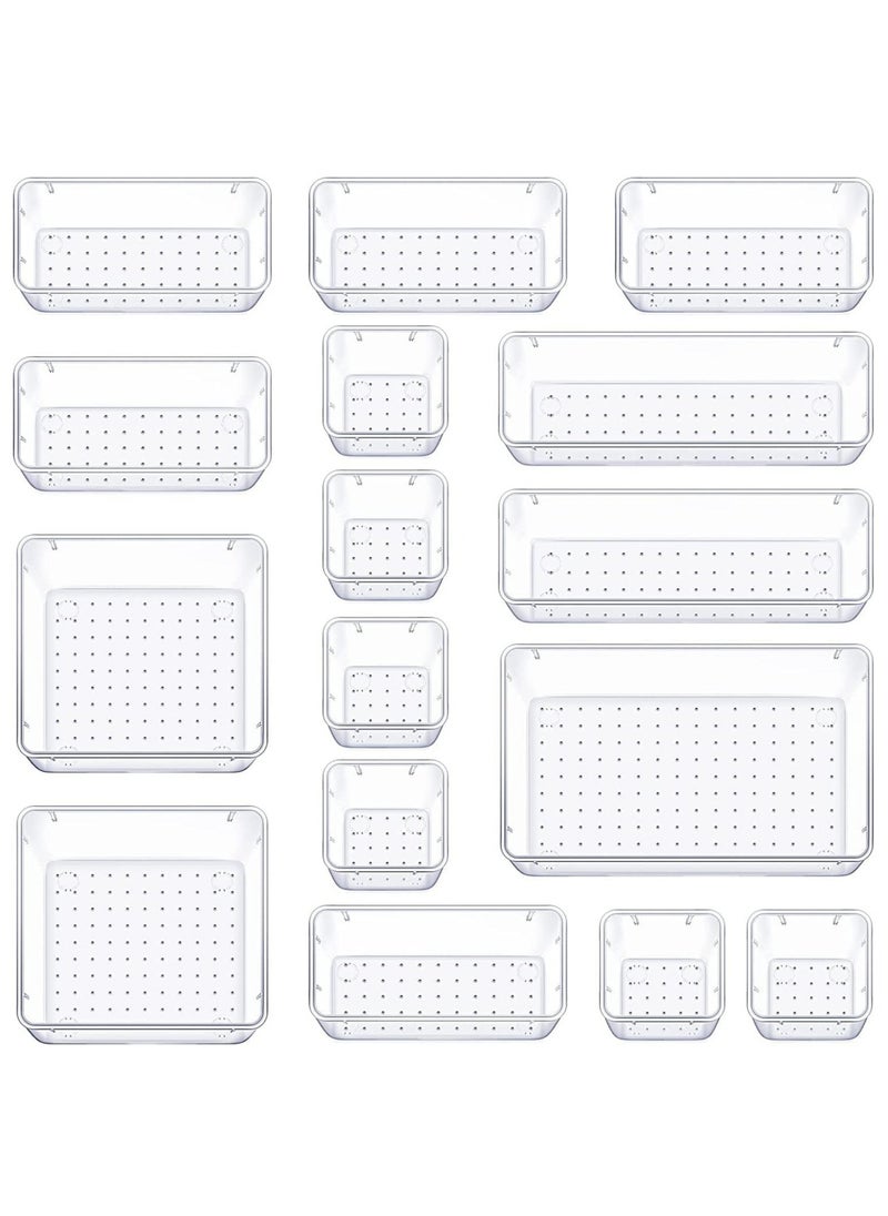 Arabest - 16 Piece Clear Storage Box Set,Cosmetic Organizer,Non-slip Clear Plastic Tray,Separate Storage Organization Tray for Kitchen/Bathroom/Jewelry/Tableware - Image 1