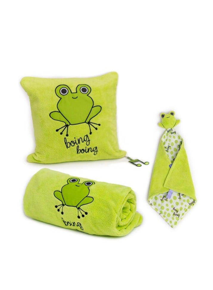 Milk&Moo Milk&Moo Cacha Frog Baby Receiving Blanket with Baby Pillow and Baby Security Lovey, Super Soft, 3 Piece Set  - Image 1
