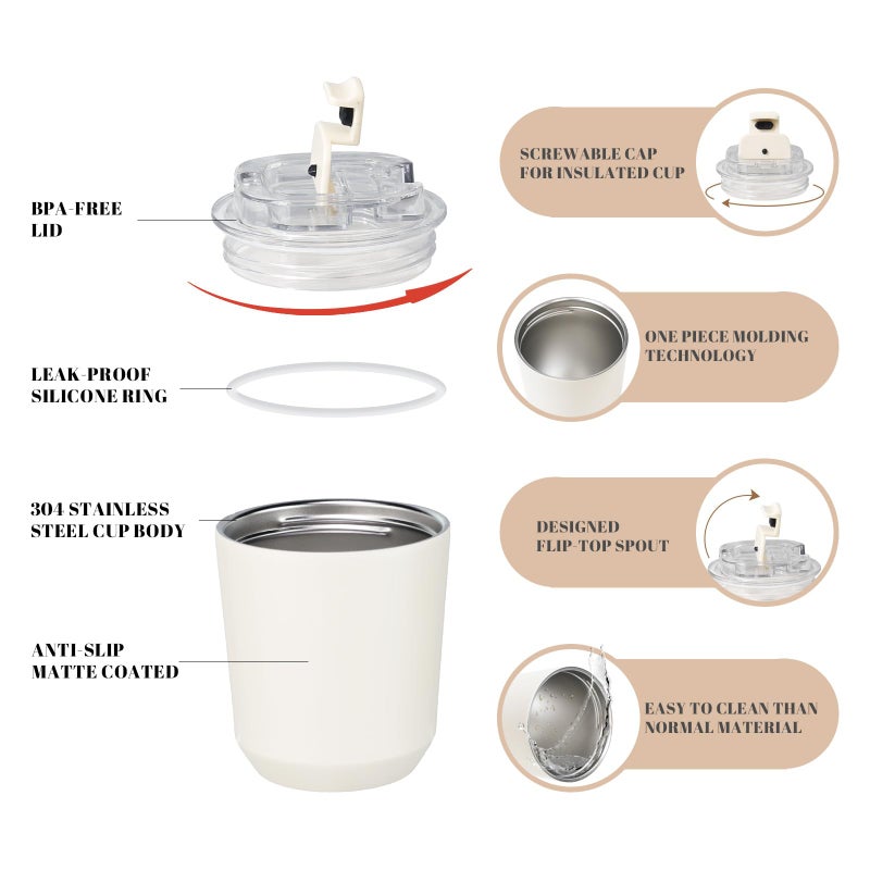 Puraville Insulated Tumblers with Lid  10 oz Travel Coffee Mug Stainless Steel Vacuum Thermos Cup  10/14 oz Leak Proof Reusable Double Walled Coffee Tumbler for Iced and Hot Drinks Cream - Image 4