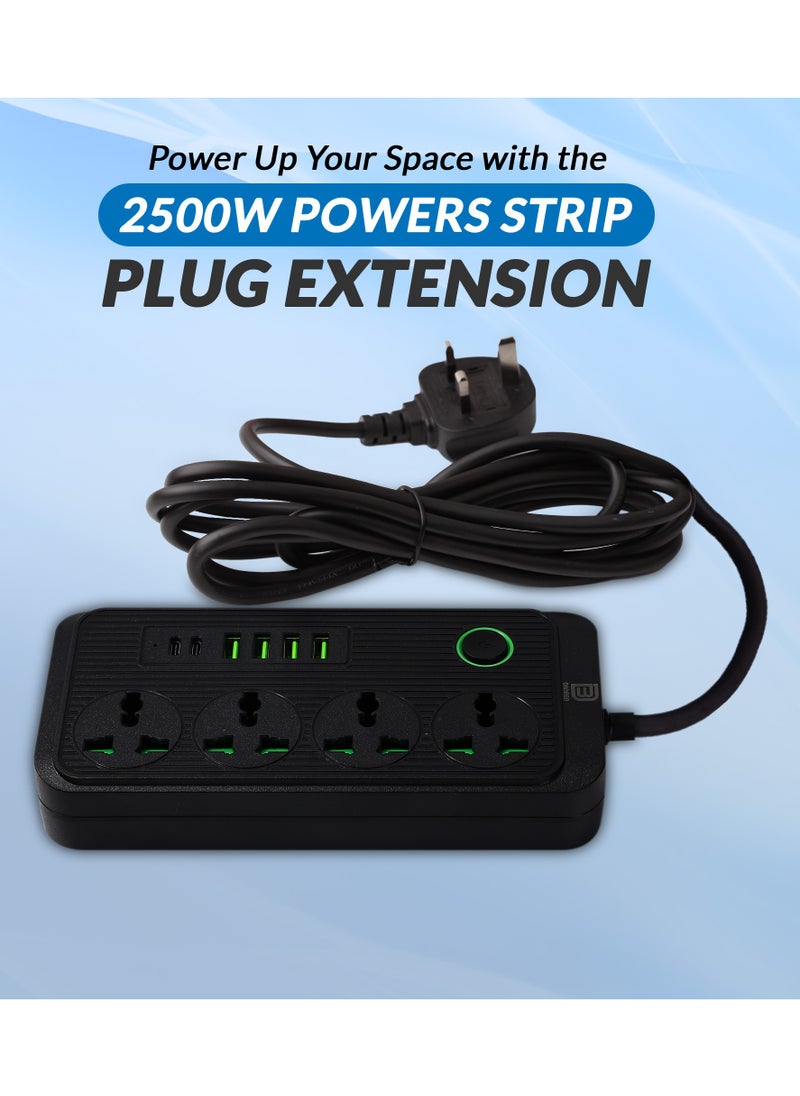 DANEEN 10 in 1 Multi plug Universal Power Strip / extension cord with 4 USB ports | 4 Outlets | 2 Type-C ports, 10A UK Plug, Surge Protector, 3M Power extension cable for Home, Kitchen and Office (Black)  - Image 3