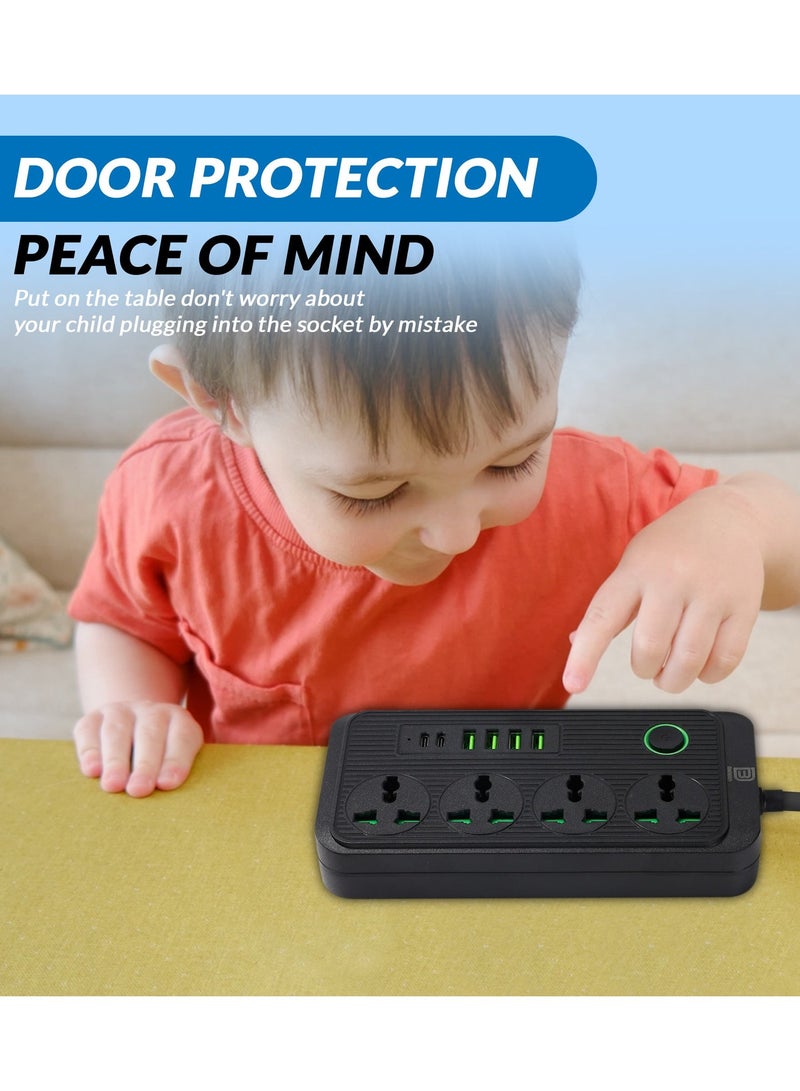 دانين شريط طاقة 10 في 1 مزود بـ 4 منافذ تيار متردد، 4 منافذ USB-A + 2 منافذ USB-C، واقي من زيادة التيار، سلك تمديد عالي التحمل بطول 3 أمتار، حماية من الحمل الزائد، موصل متعدد قابل للتركيب على الحائط للمنزل والمكتب والإلكترونيات (أسود) - Image 4