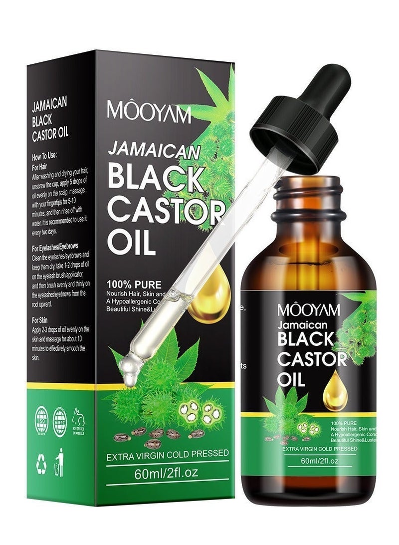 MOOYAM Jamaican Black Castor Oil for Hair Growth 60ml Pure Organic Hair Scalp Treatment Oil for Dry Damaged Hair Strengthening Biotin Mint Infused Growth Oil for Men and Women - Image 2