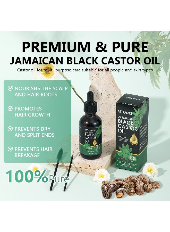 MOOYAM Jamaican Black Castor Oil for Hair Growth 60ml Pure Organic Hair Scalp Treatment Oil for Dry Damaged Hair Strengthening Biotin Mint Infused Growth Oil for Men and Women - Image 3