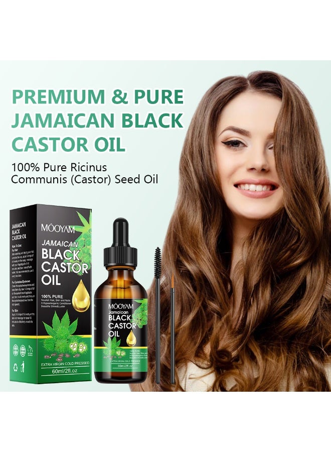 MOOYAM Jamaican Black Castor Oil for Hair Growth 60ml Pure Organic Hair Scalp Treatment Oil for Dry Damaged Hair Strengthening Biotin Mint Infused Growth Oil for Men and Women - Image 4